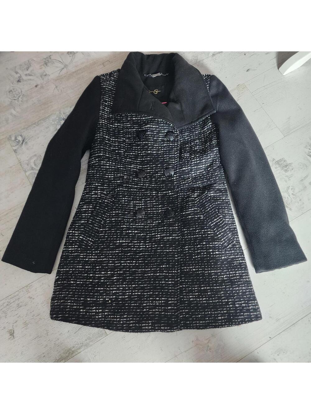 FLAWLESS Jessica Simpson girls Black White Tweed Wool Blend Coat 10